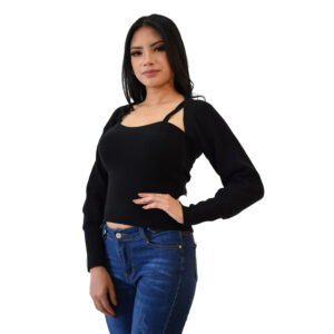 Conjunto de Dos Piezas: Top de Tirantes y Cárdigan Corto de Punto Sólido