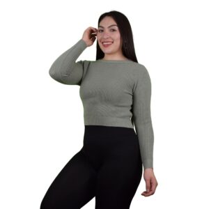 Top de Color Sólido con Mangas Largas y Cuello Redondo